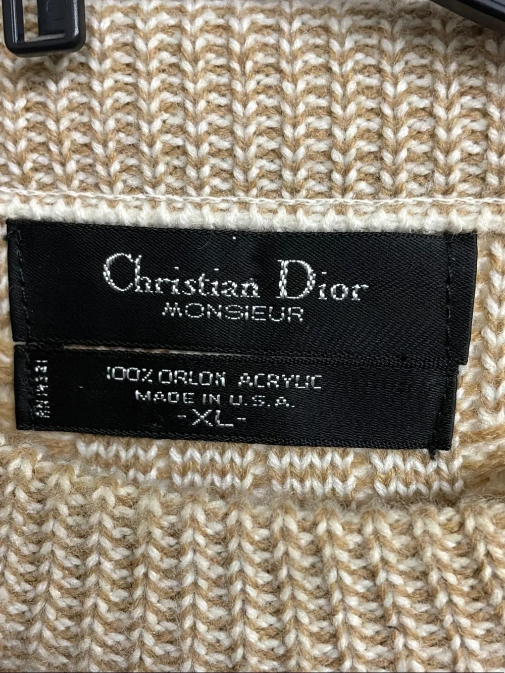 Christian Dior Beige Cream Textured Knit Crewneck Sweater XL Vintage Rare